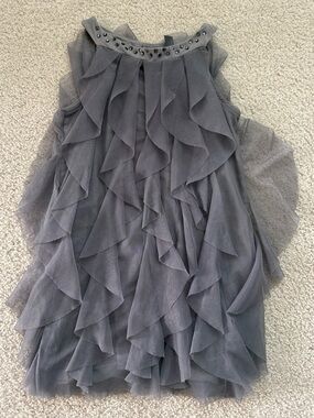 Zara Gray Ruffle Tiered Tulle Dress with Studded Neckline
